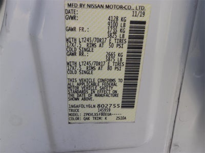 2020 Nissan NV2500 HD SV High Roof